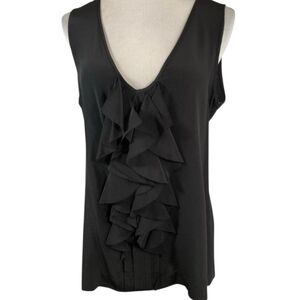 TORY BURCH Black SILK Sleeveless V-Neck Ruffle